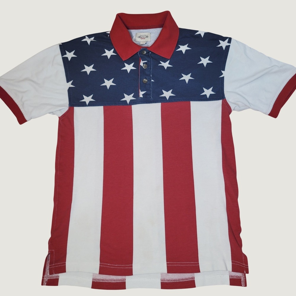 American Legacy Bass Pro Shops Mens Small American Flag Polo Shirt Stars Stripes